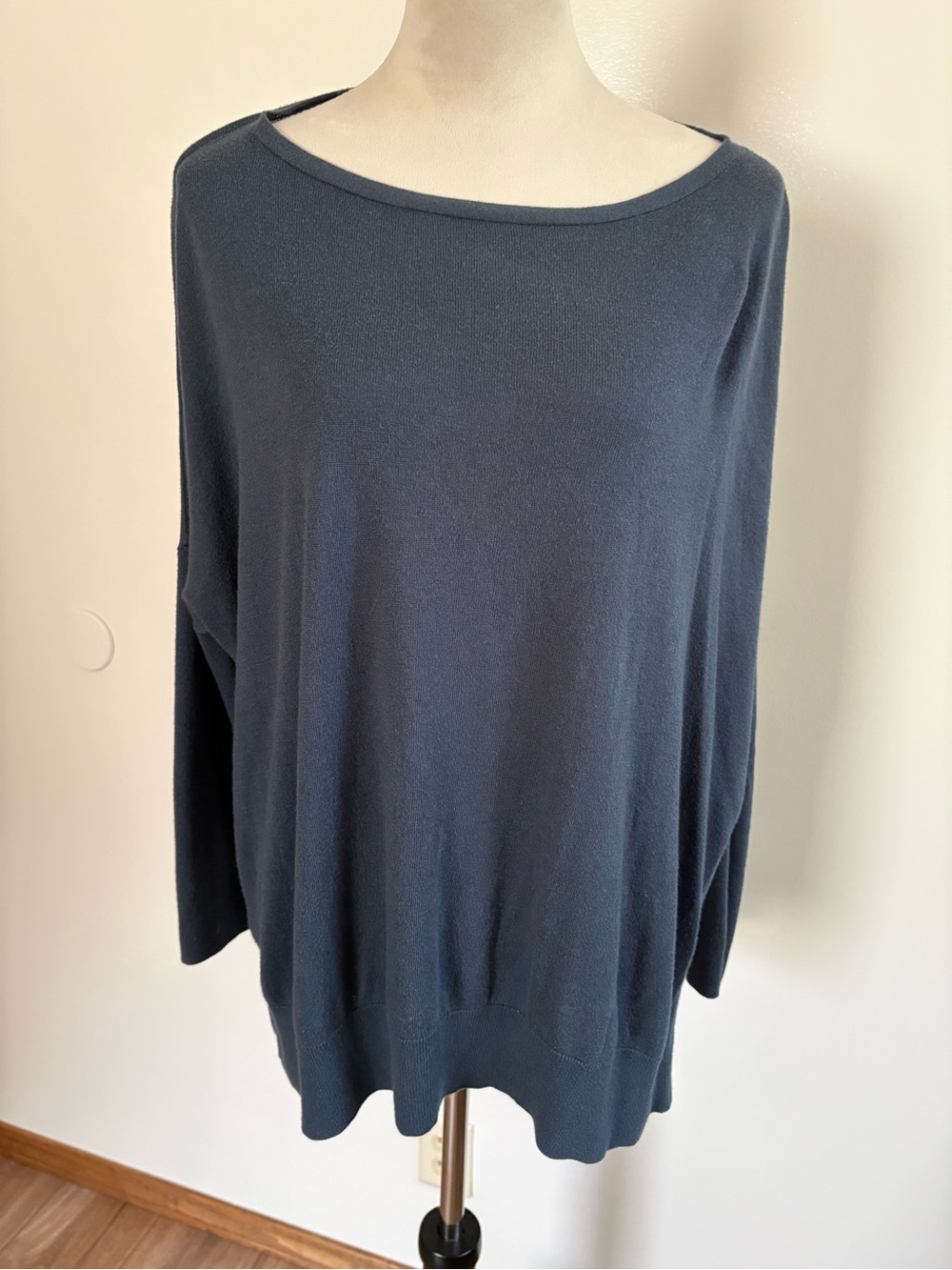 Lou & Grey Boatneck Tunic Knit Sweater Slate Blue Cotton Wool Viscose Dolman M